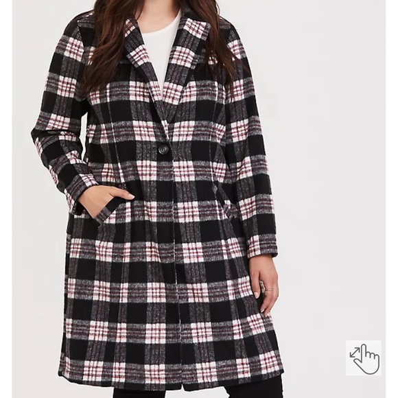 Torrid Plaid Black/White Top Coat NWT., Sz.6/6X - Picture 12 of 13